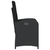 Reclining Garden Chair with Cushions Black Poly Rattan - 45-Degree Angle