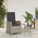 Reclining Garden Chair with Cushions Grey Poly Rattan - Side View