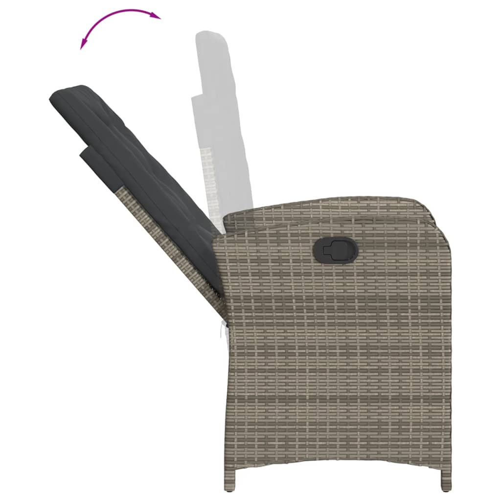 Reclining Garden Chair with Cushions Grey Poly Rattan