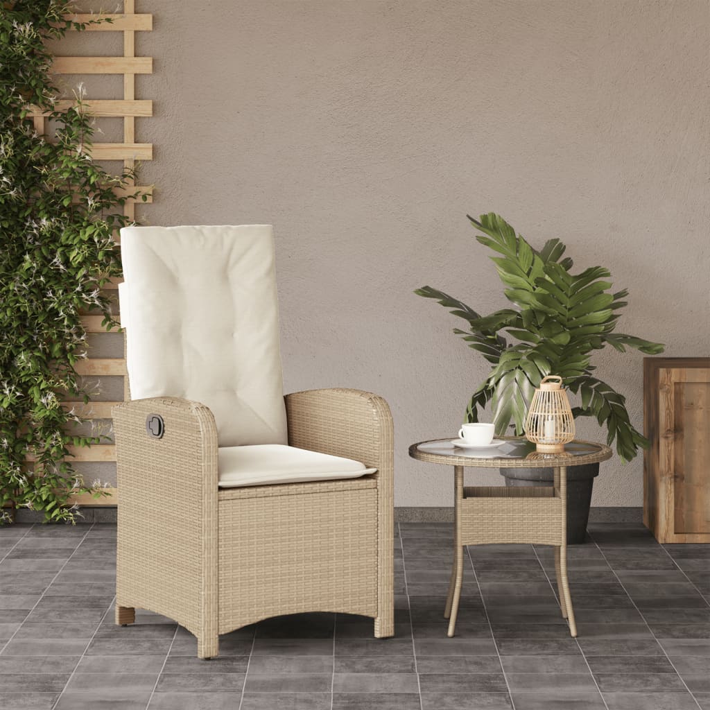 Reclining Garden Chair with Cushions Beige Poly Rattan