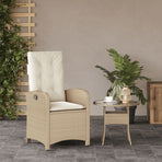 Reclining Garden Chair with Cushions Beige Poly Rattan