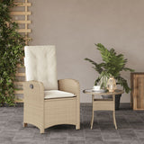 Reclining Garden Chair with Cushions Beige Poly Rattan - Side View