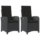 Reclining Garden Chairs 2 pcs with Cushions Black Poly Rattan
