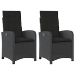 Reclining Garden Chairs 2 pcs with Cushions Black Poly Rattan