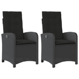 Reclining Garden Chairs 2 pcs with Cushions Black Poly Rattan - Front View