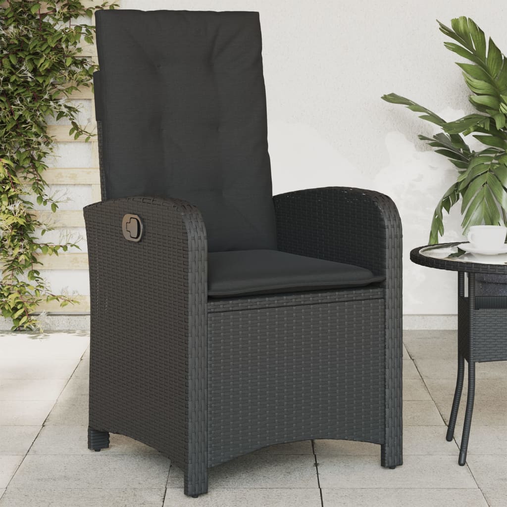 Reclining Garden Chairs 2 pcs with Cushions Black Poly Rattan