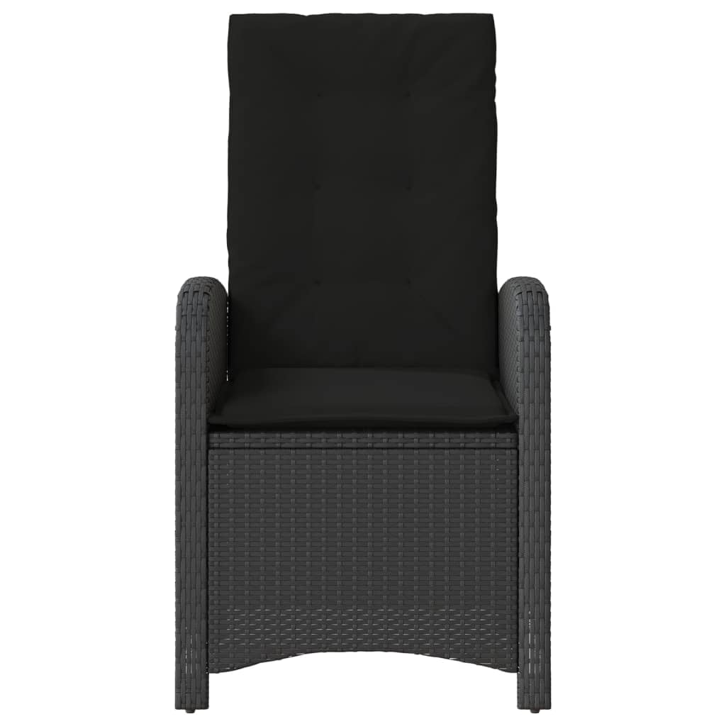 Reclining Garden Chairs 2 pcs with Cushions Black Poly Rattan