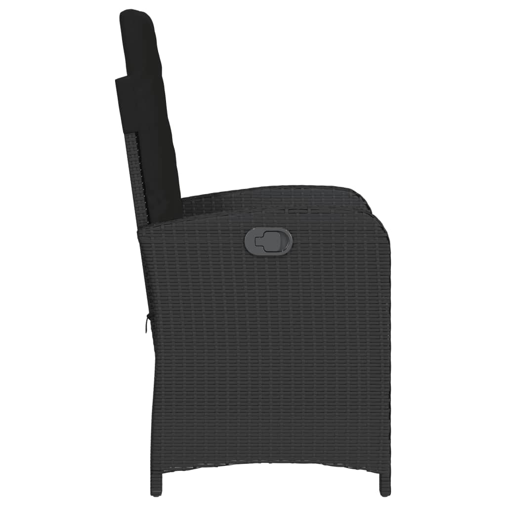 Reclining Garden Chairs 2 pcs with Cushions Black Poly Rattan