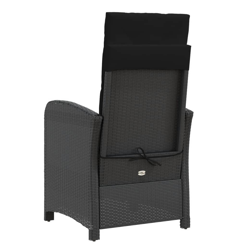 Reclining Garden Chairs 2 pcs with Cushions Black Poly Rattan