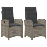 Reclining Garden Chairs 2 pcs with Cushions Grey Poly Rattan - Front View