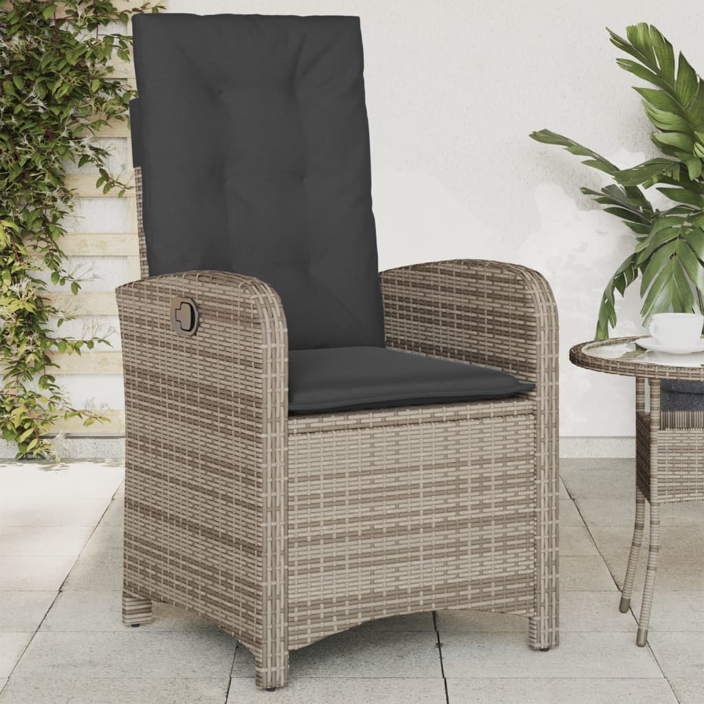 Reclining Garden Chairs 2 pcs with Cushions Grey Poly Rattan