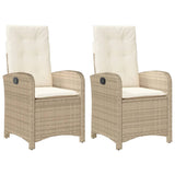 Reclining Garden Chairs 2 pcs with Cushions Beige Poly Rattan - Front View