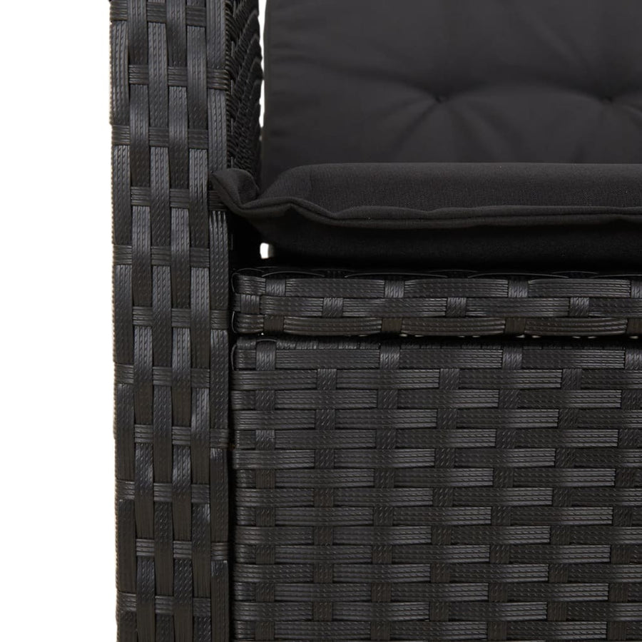 3 Piece Bistro Set with Cushions Black Poly Rattan