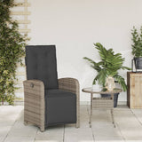 Reclining Garden Chair with Footrest Grey Poly Rattan - Side View