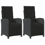 Reclining Garden Chairs 2 pcs with Footrest Black Poly Rattan - Front View