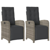 Reclining Garden Chairs 2 pcs with Footrest Grey Poly Rattan - Front View