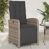 Reclining Garden Chairs 2 pcs with Footrest Grey Poly Rattan - Side View