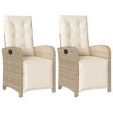 Reclining Garden Chairs 2 pcs with Footrest Beige Poly Rattan