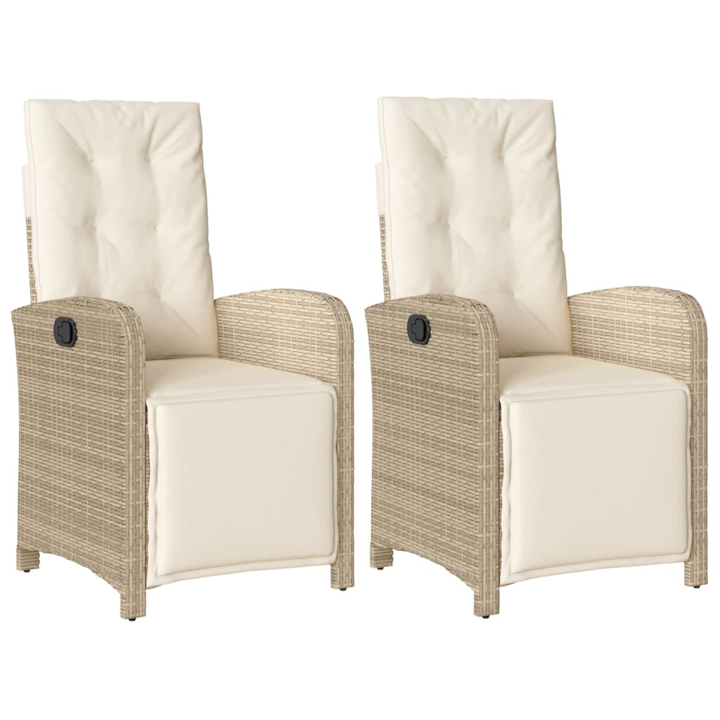 Reclining Garden Chairs 2 pcs with Footrest Beige Poly Rattan