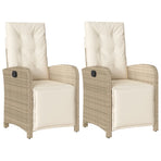 Reclining Garden Chairs 2 pcs with Footrest Beige Poly Rattan