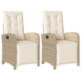 Reclining Garden Chairs 2 pcs with Footrest Beige Poly Rattan - Front View