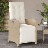 Reclining Garden Chairs 2 pcs with Footrest Beige Poly Rattan - Side View
