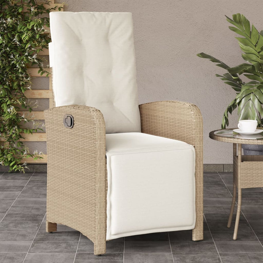 Reclining Garden Chairs 2 pcs with Footrest Beige Poly Rattan