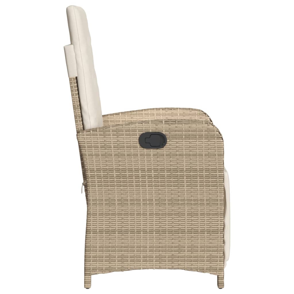 Reclining Garden Chairs 2 pcs with Footrest Beige Poly Rattan