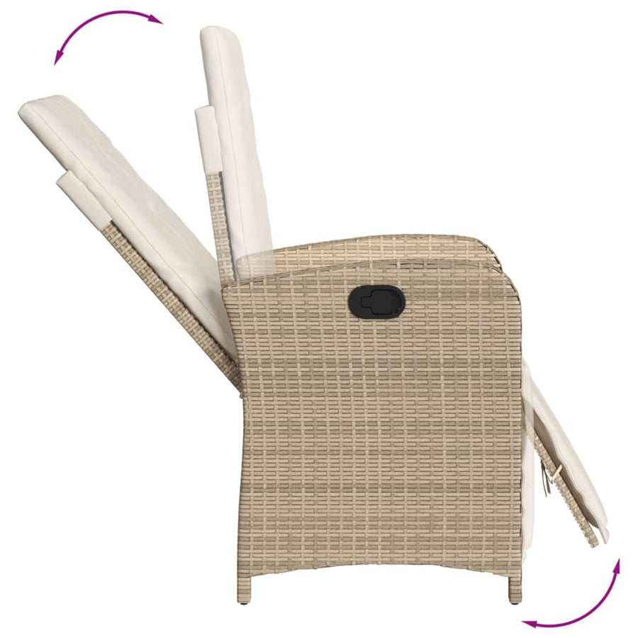 Reclining Garden Chairs 2 pcs with Footrest Beige Poly Rattan
