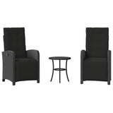 3 Piece Bistro Set with Cushions Black Poly Rattan