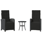 3 Piece Bistro Set with Cushions Black Poly Rattan