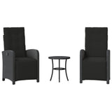 3 Piece Bistro Set with Cushions Black Poly Rattan - Front View