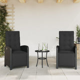 3 Piece Bistro Set with Cushions Black Poly Rattan