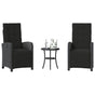 3 Piece Bistro Set with Cushions Black Poly Rattan