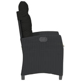 Reclining Garden Chair with Cushions Black Poly Rattan - 45-Degree Angle