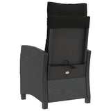 Reclining Garden Chair with Cushions Black Poly Rattan - Rear View