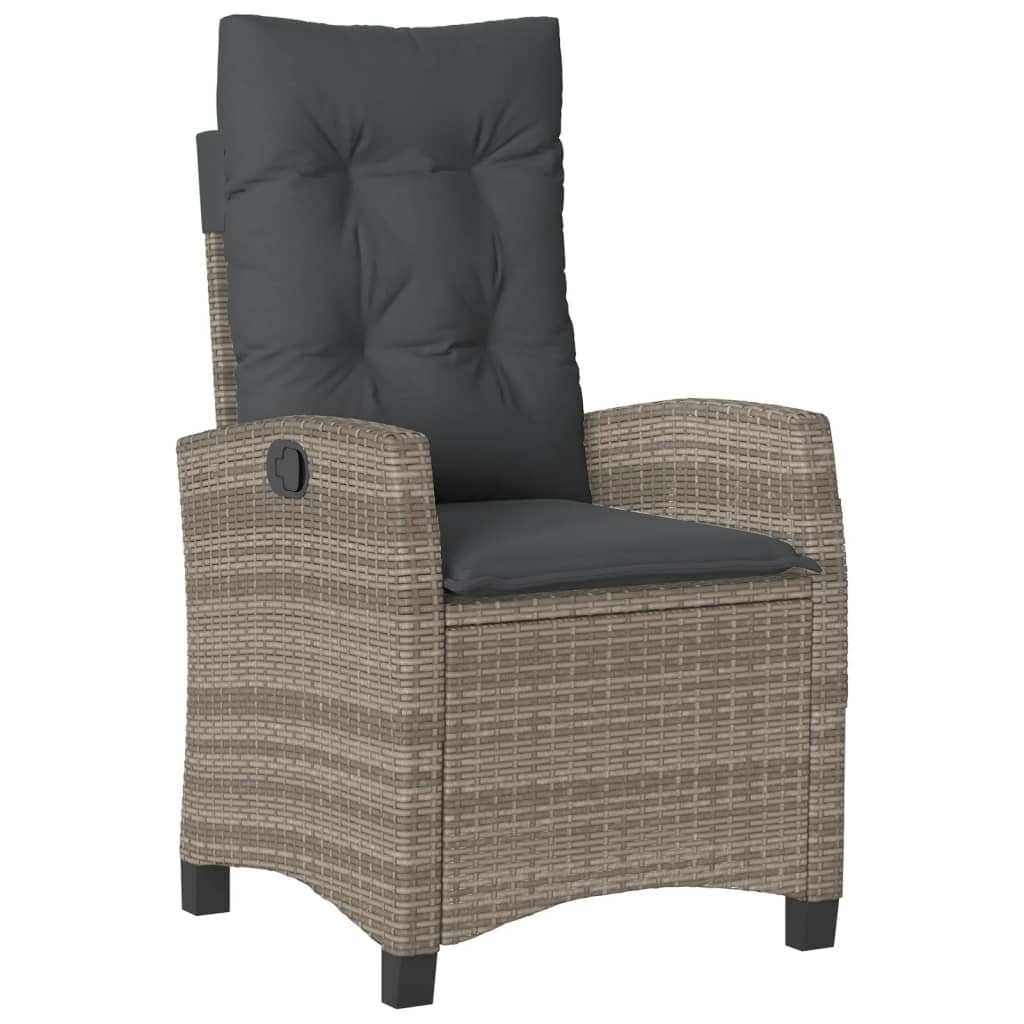 Reclining Garden Chair with Cushions Grey Poly Rattan