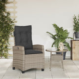 Reclining Garden Chair with Cushions Grey Poly Rattan - Side View