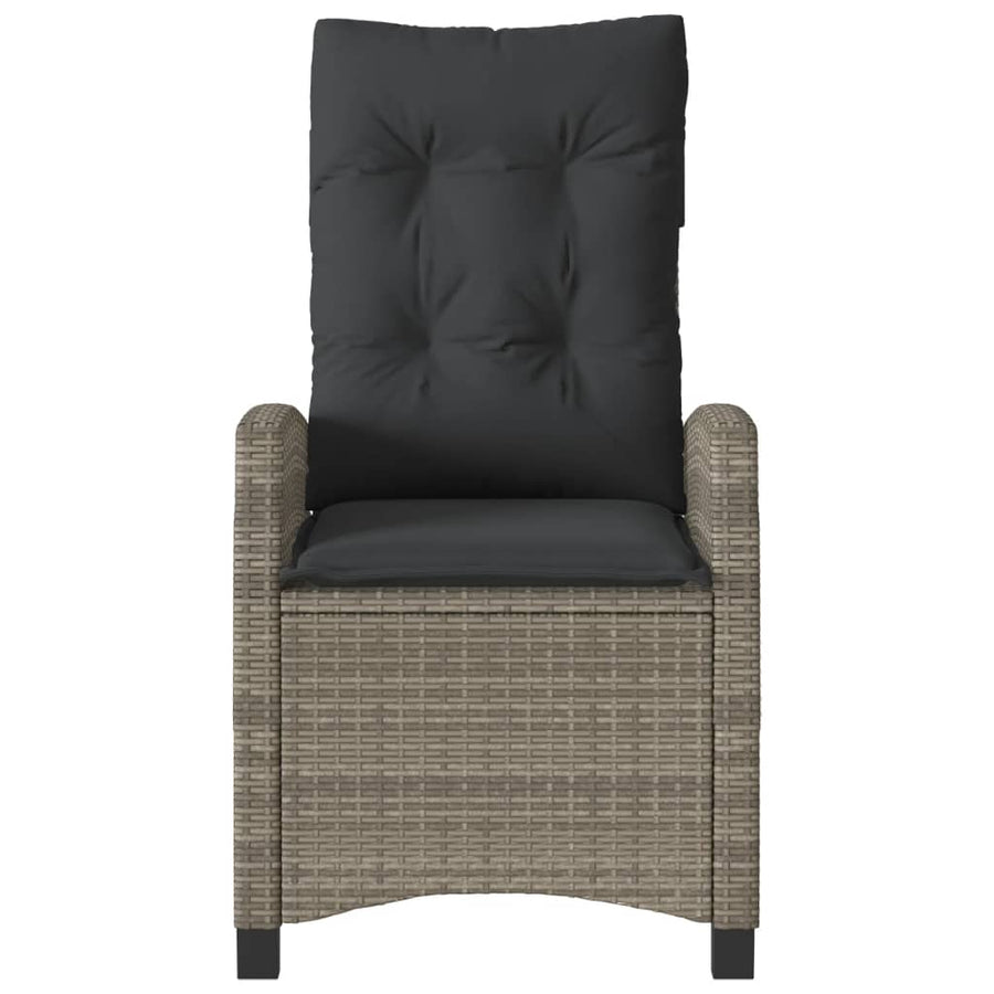 Reclining Garden Chair with Cushions Grey Poly Rattan