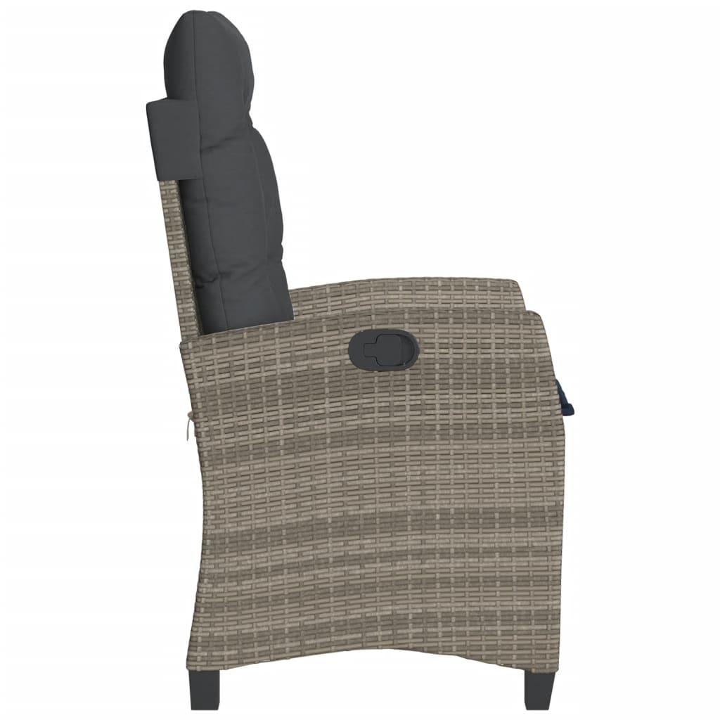 Reclining Garden Chair with Cushions Grey Poly Rattan