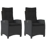 Reclining Garden Chairs 2 pcs with Cushions Black Poly Rattan - Front View