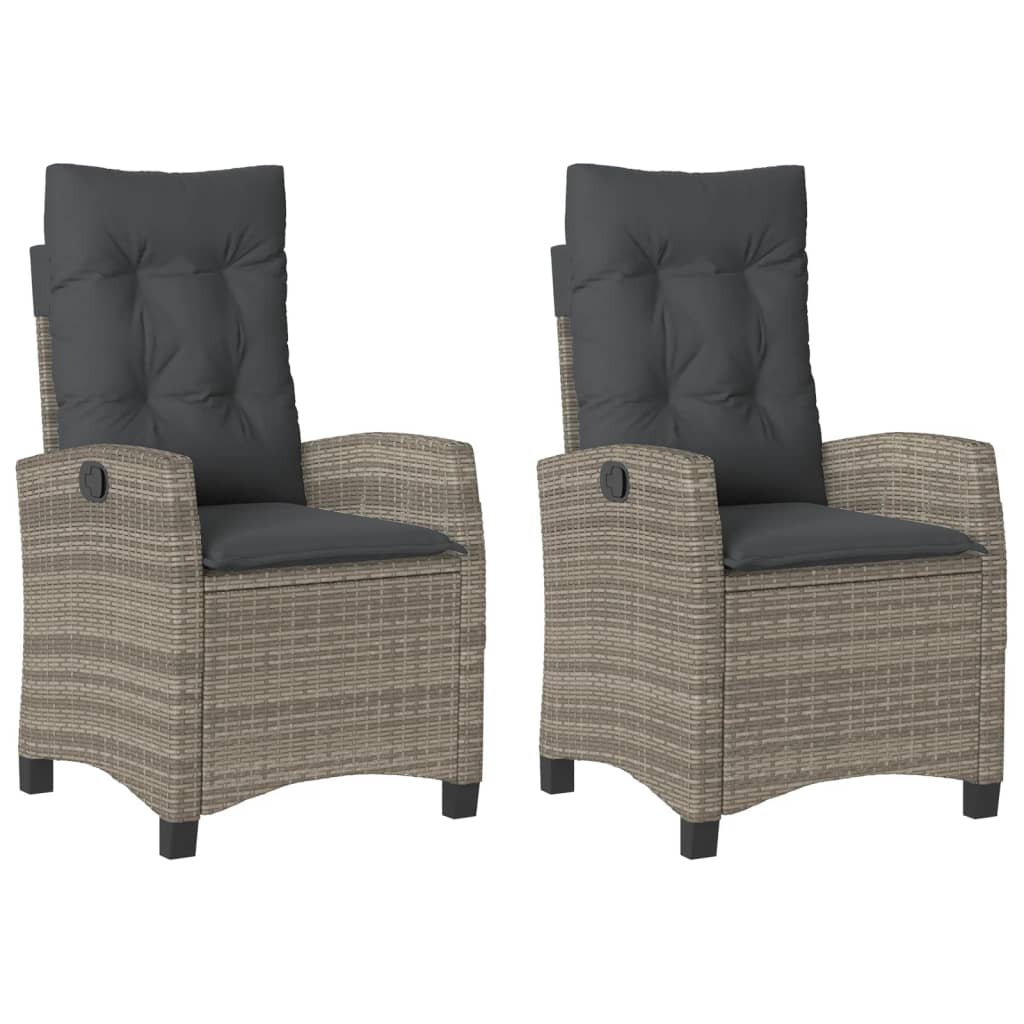 Reclining Garden Chairs 2 pcs with Cushions Grey Poly Rattan