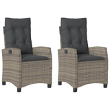 Reclining Garden Chairs 2 pcs with Cushions Grey Poly Rattan - Front View