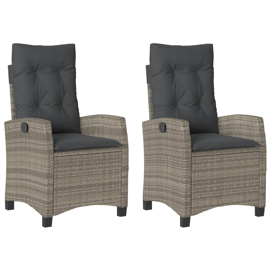 Reclining Garden Chairs 2 pcs with Cushions Grey Poly Rattan