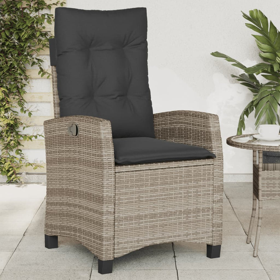 Reclining Garden Chairs 2 pcs with Cushions Grey Poly Rattan
