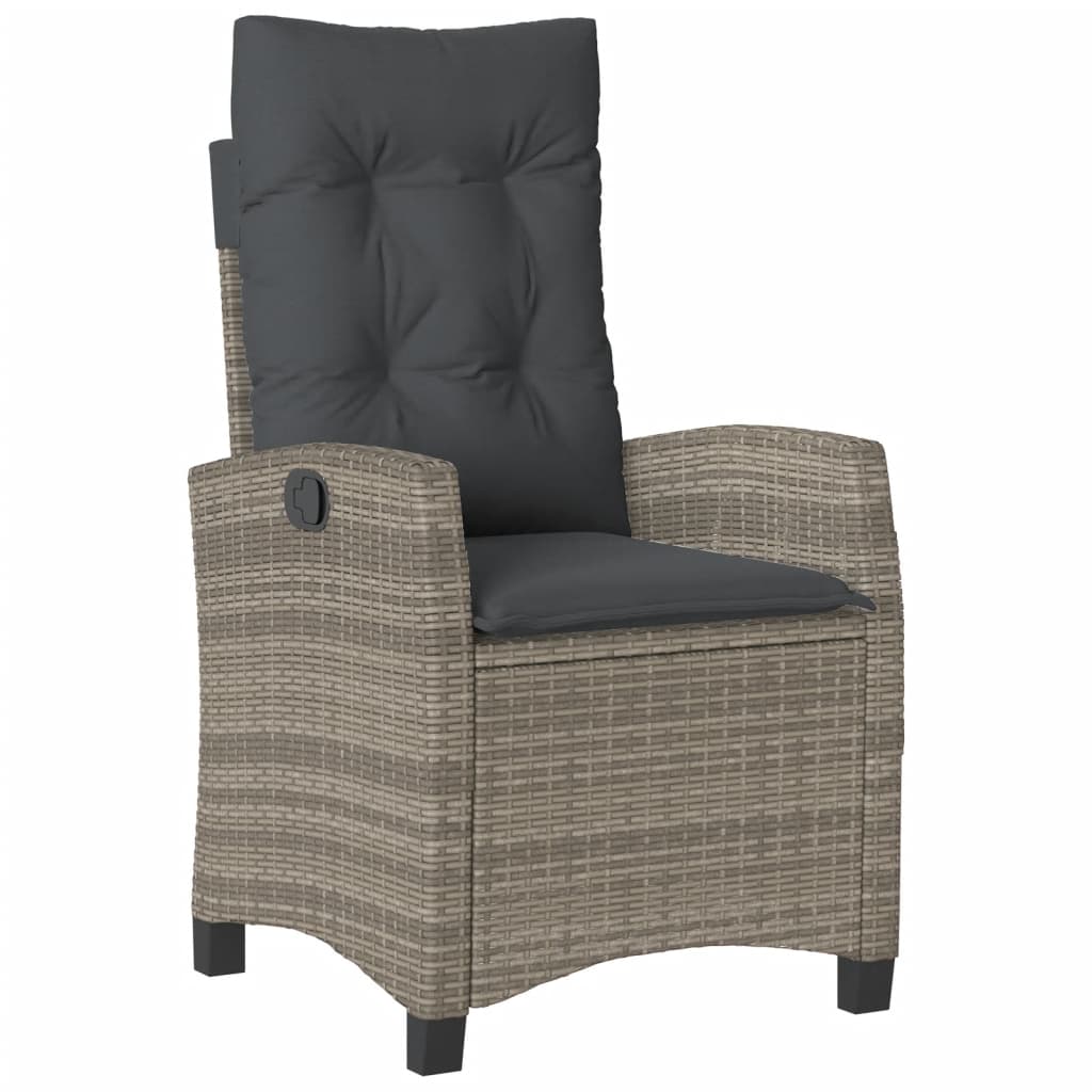 Reclining Garden Chairs 2 pcs with Cushions Grey Poly Rattan