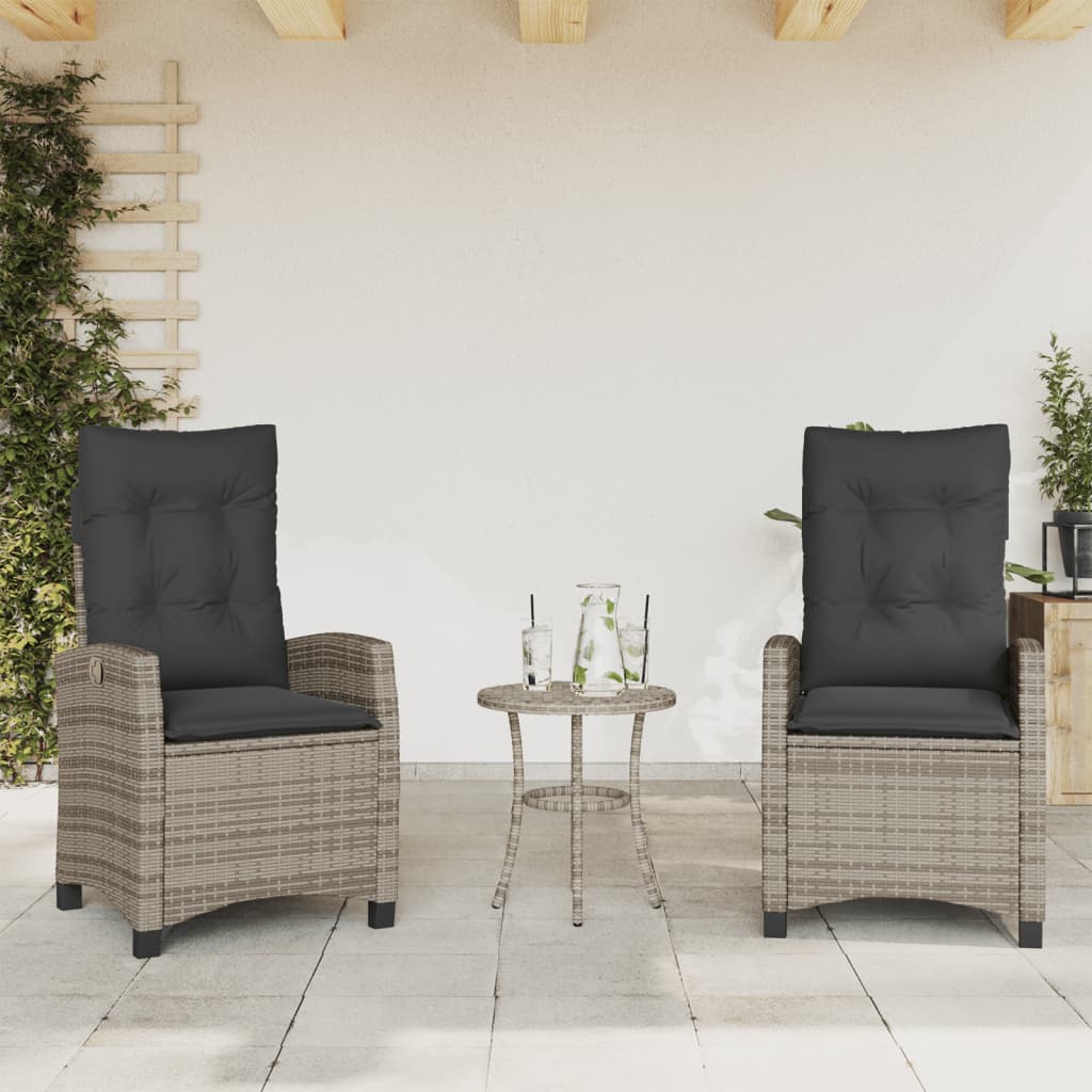 Reclining Garden Chairs 2 pcs with Cushions Grey Poly Rattan