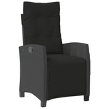 Reclining Garden Chair with Footrest Black Poly Rattan - Front View