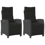 Reclining Garden Chairs 2 pcs with Footrest Black Poly Rattan - Front View