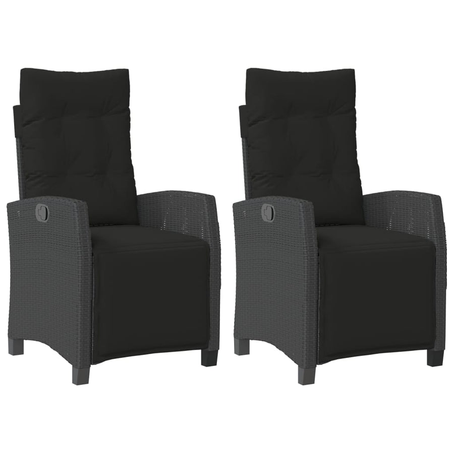 Reclining Garden Chairs 2 pcs with Footrest Black Poly Rattan